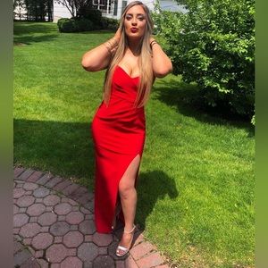 Size medium. Strapless, open slit long dress.